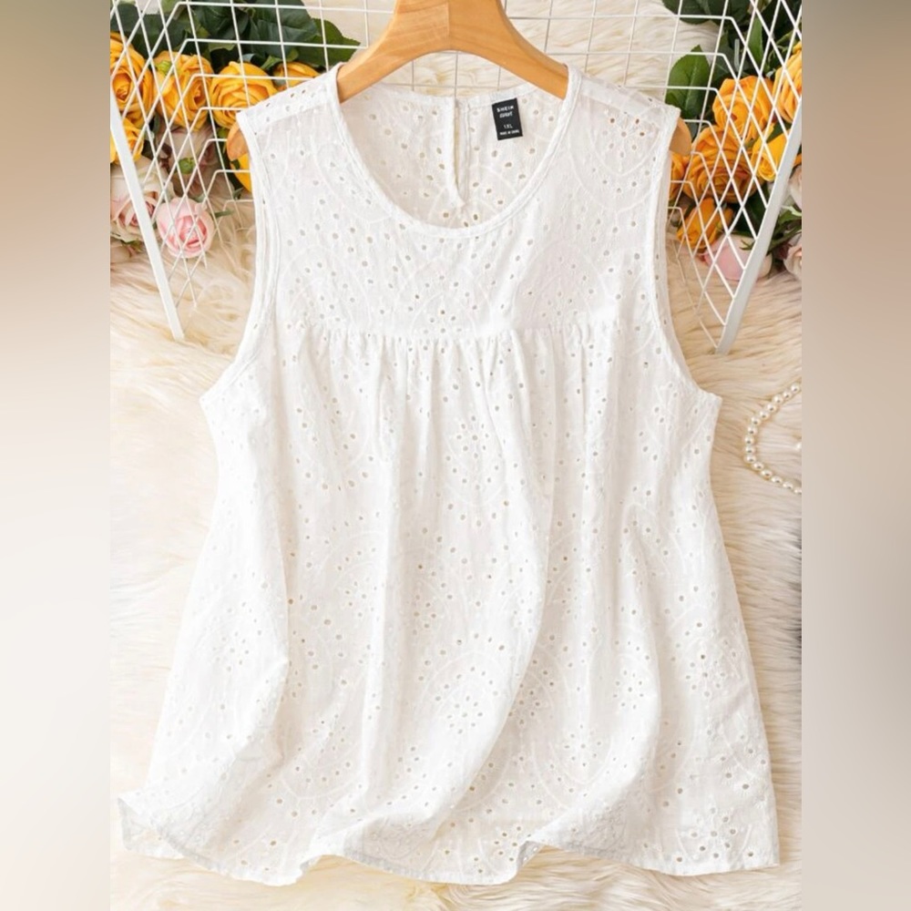 Shein White Eyelet Tank Size 1XL